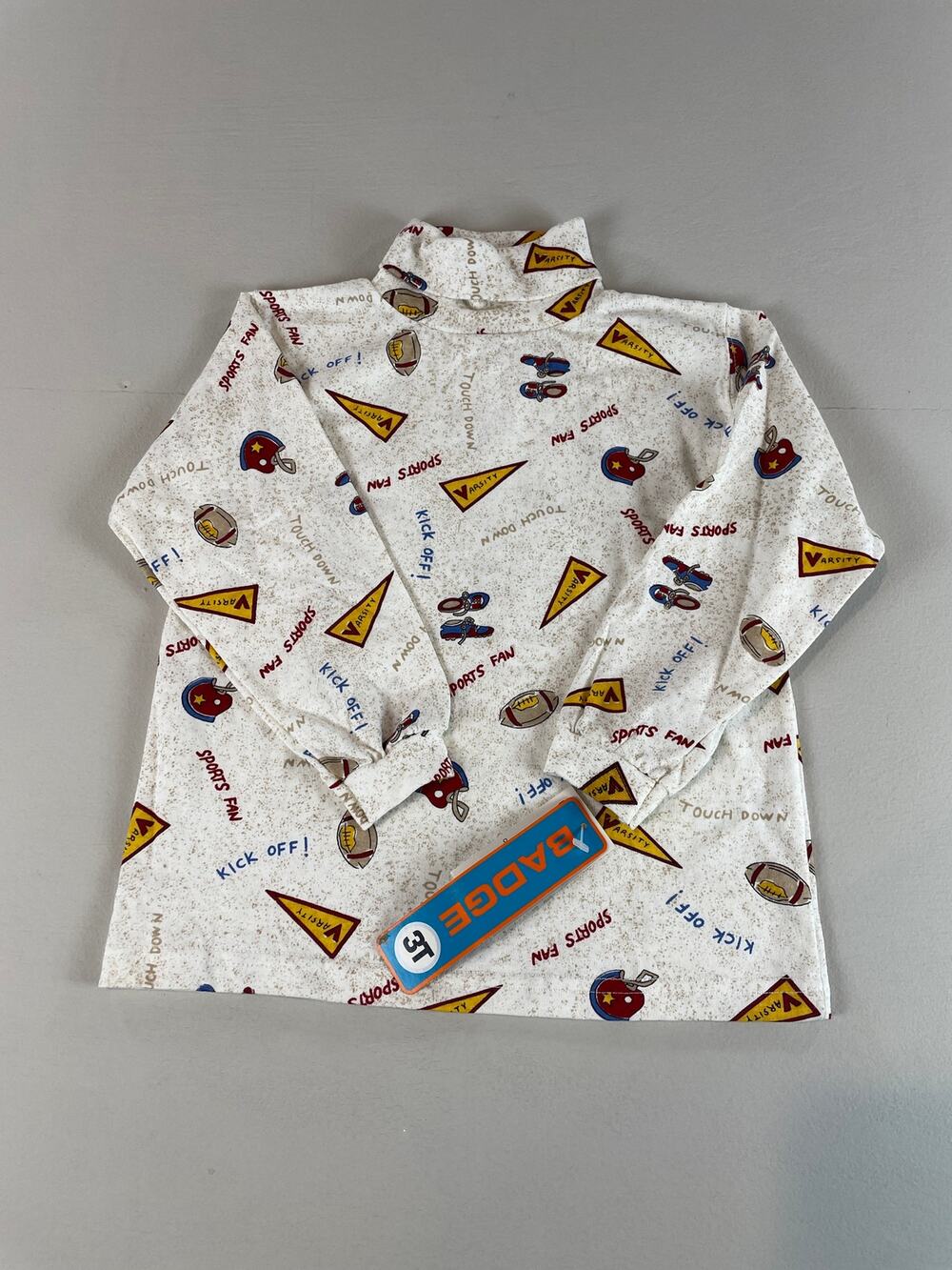 Badge Turtle Neck Size 3T Boys White Football Decals Cotton New With Tag